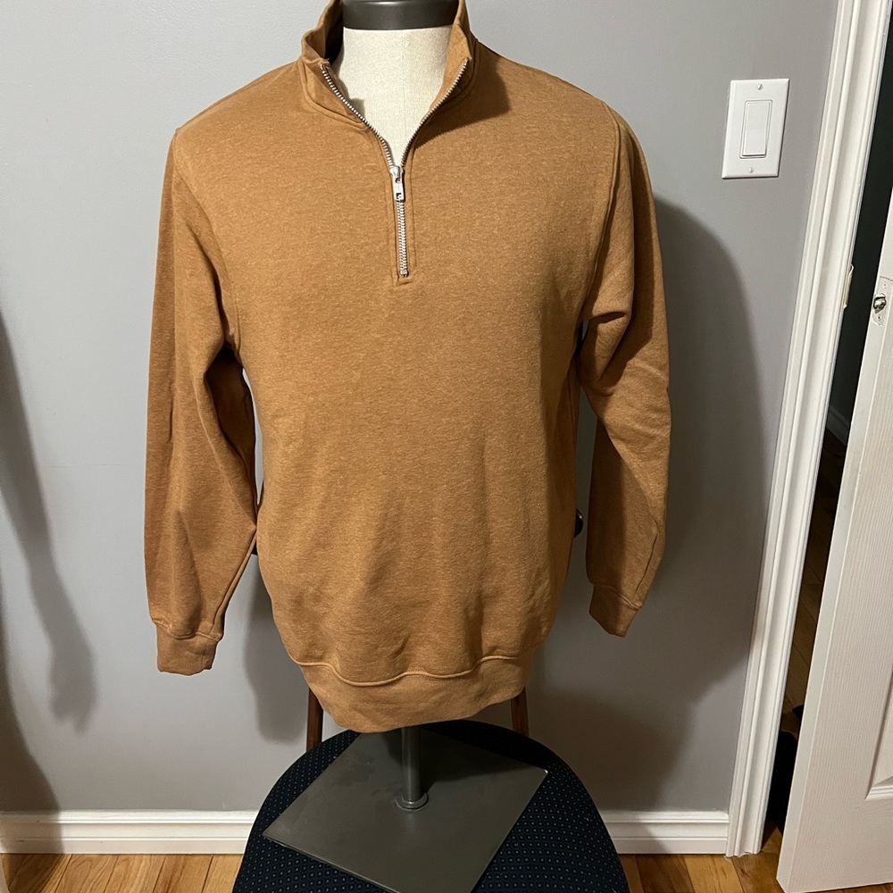 Men's Zip-Neck Sweater in Camel Tan